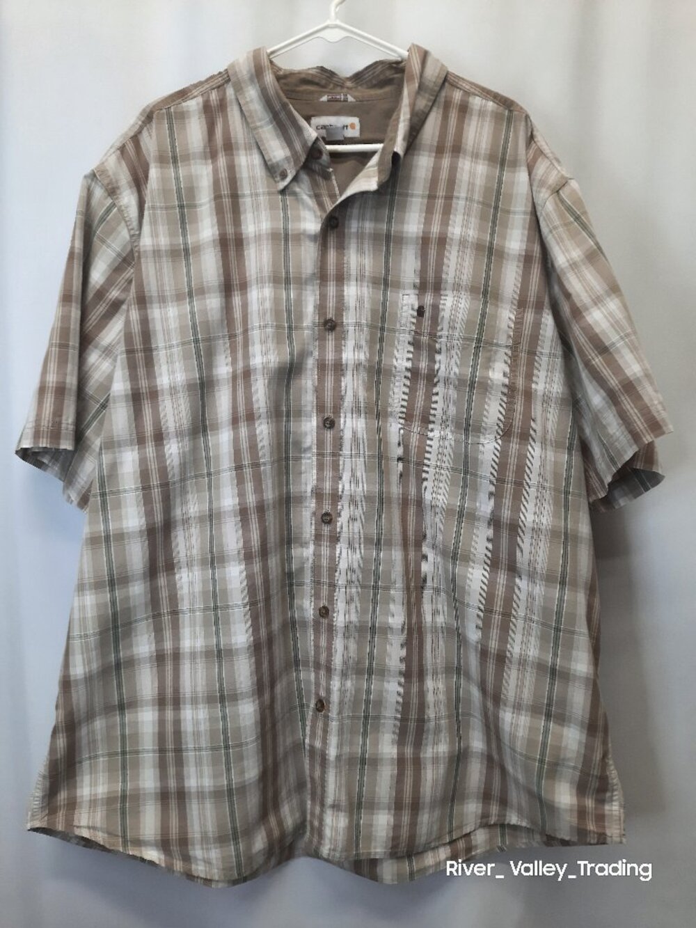 Carhartt Plaid Men's 3XL Short Sleeve Work Shirt Regular Relaxed Fit Earth Tones
